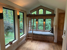 Load image into Gallery viewer, Artist studio shed, Accessory Dwelling Unit (ADU), tiny house, cottage, backyard sunhouse, outdoor guest room, living pod, meditation tea room, sunroom, black shou sugi ban, prefabricated airbnb, scandinavian home, bedroom dwelling, modern ADU cabin, zen japanese yoga space