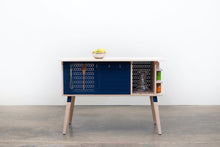 Load image into Gallery viewer, Mid-Century Modern Kitchen Island Work Station, Minimalist Prep or Utility Table with Storage Peg Boards, Shelves and Spice Rack. Handmade of Solid Wood and Powder Coated Metal. Available in Walnut, Oak or Ash with Oval or Rectangular Top. Custom Paint Colors Available.