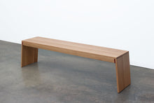 Load image into Gallery viewer, Minimalist Modern Bench with Angled Legs. Handmade of Solid Wood and Powder Coated Metal. Available in Walnut, Oak or Ash. Custom Paint Colors Available. Free USA Shipping!