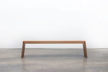 Load image into Gallery viewer, Minimalist Modern Bench with Angled Legs. Handmade of Solid Wood and Powder Coated Metal. Available in Walnut, Oak or Ash. Custom Paint Colors Available. Free USA Shipping!
