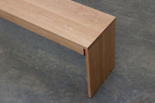 Load image into Gallery viewer, Minimalist Modern Bench with Angled Legs. Handmade of Solid Wood and Powder Coated Metal. Available in Walnut, Oak or Ash. Custom Paint Colors Available. Free USA Shipping!