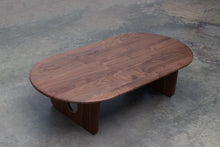 Load image into Gallery viewer, Minimalist Modern Coffee / Floor Table. Handmade of Solid Wood. Available in Walnut, Oak or Ash with Oval Top. Free USA Shipping!
