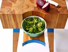 Load image into Gallery viewer, Mid-Century Modern Butcher Block Prep Station Handmade from Heart Pine End-Grain by Wake the Tree Furniture Co.