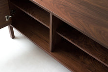 Load image into Gallery viewer, Mid-Century Modern Swing Door Credenza, Solid Wood Side Board, Minimalist Console | Wake the Tree Furniture Co.