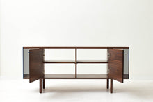 Load image into Gallery viewer, Mid-Century Modern Swing Door Credenza, Solid Wood Side Board, Minimalist Console | Wake the Tree Furniture Co.