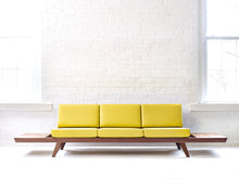 Load image into Gallery viewer, Mid-Century Modern Sofa with Side Tables, Ottoman + Custom Upholstery by Wake the Tree Furniture Co.