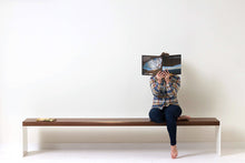 Load image into Gallery viewer, Large Minimal Modern Bench, Handcrafted from Solid Walnut and Powder Coated Steel by Wake the Tree Furniture Co.