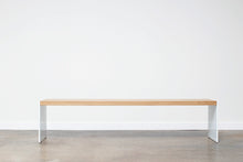 Load image into Gallery viewer, Large Minimal Modern Bench, Handcrafted from Solid Oak Wood and Powder Coated Steel by Wake the Tree Furniture Co.