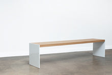 Load image into Gallery viewer, Large Minimal Modern Bench, Handcrafted from Solid Oak Wood and Powder Coated Steel by Wake the Tree Furniture Co.
