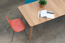 Load image into Gallery viewer, Minimalist Modern Dining Table with Angled Legs. Handmade of Solid Wood and Powder Coated Metal. Available in Walnut, Oak or Ash with Oval or Rectangular Top. Custom Paint Colors Available.