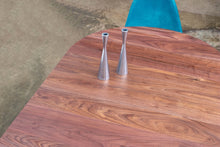 Load image into Gallery viewer, Minimalist Modern Dining Table with Angled Legs. Handmade of Solid Wood and Powder Coated Metal. Available in Walnut, Oak or Ash with Oval or Rectangular Top. Custom Paint Colors Available.