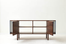 Load image into Gallery viewer, Mid-Century Modern Swing Door Credenza, Solid Wood Side Board, Minimalist Console | Wake the Tree Furniture Co.
