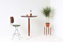 Load image into Gallery viewer, Mid-Century Danish Modern Bistro, Coffee or Cocktail Pedestal Table. Handmade from Solid Wood and Powder Coated / Painted, Chrome, Copper or Brass Plated Steel by Wake the Tree Furniture Co.
